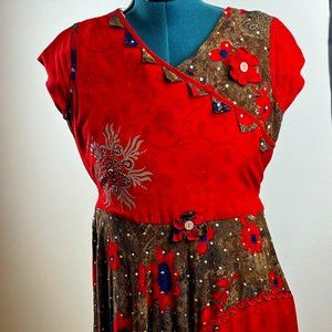 Red/Brown/Blue Embellished Dress
